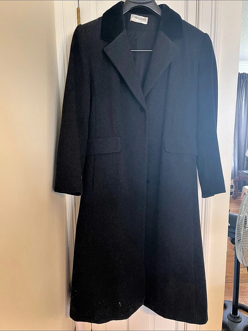 Vintage Forecaster of Boston Black Wool Coat with Velvet Chesterfield Collar